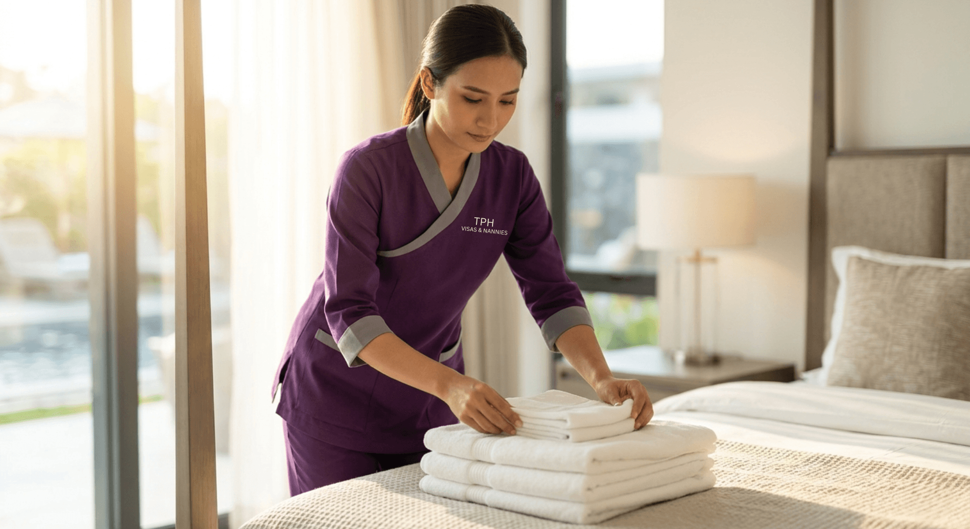 Nanny preparing a bedroom as part of nanny hiring in Dubai process