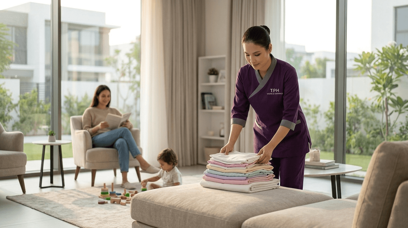 Nanny providing childcare and housekeeping under a nanny visa in Dubai