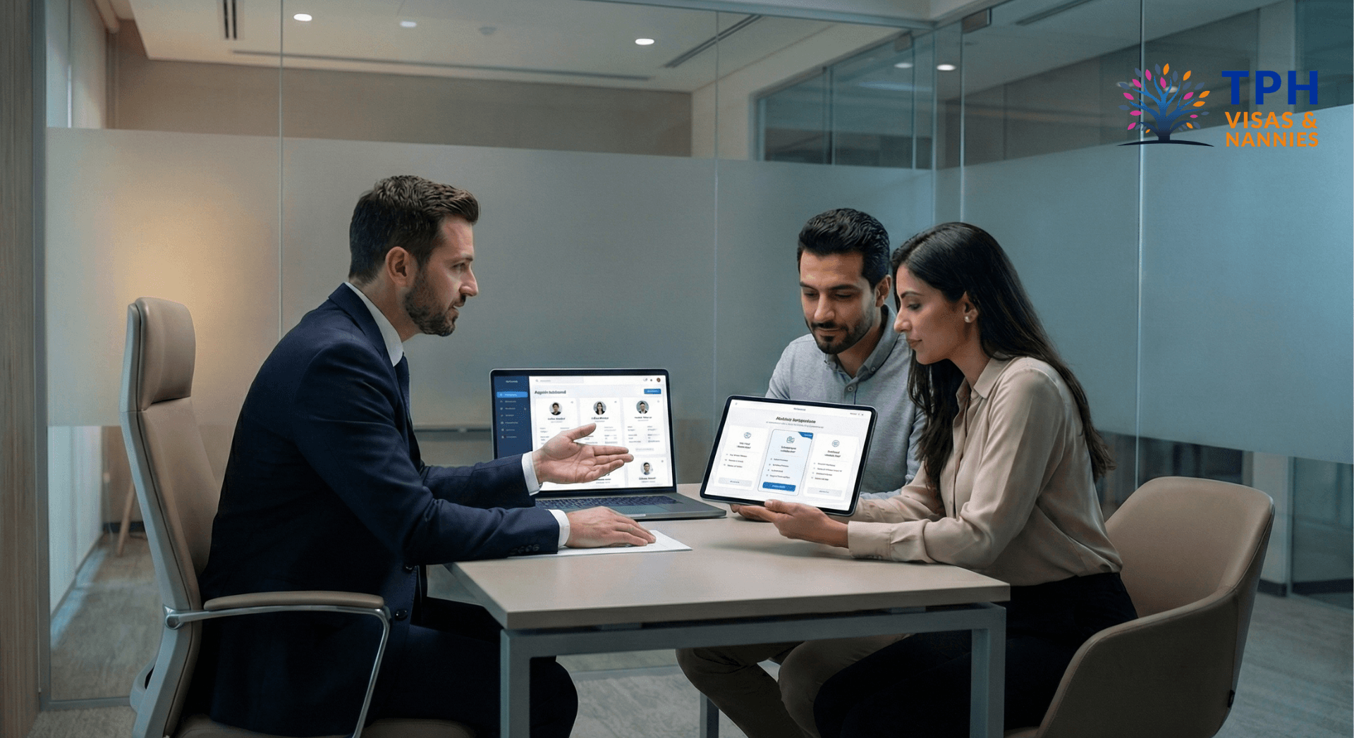 Tadbeer Dubai consultation with a family reviewing domestic worker visa and sponsorship options